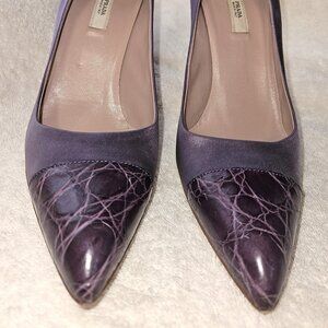 Prada purple/lavender silk and croc-print leather high-heeled pumps sz 39 Italy